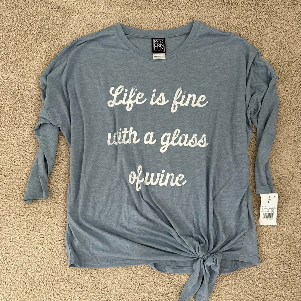 NWT Gray Tie Front 3/4 Sleeve Tee
